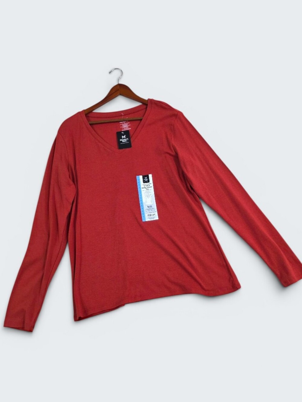 NEW Member's Mark Long Sleeve V-Neck Tee - Rust orange Size Large ( L )